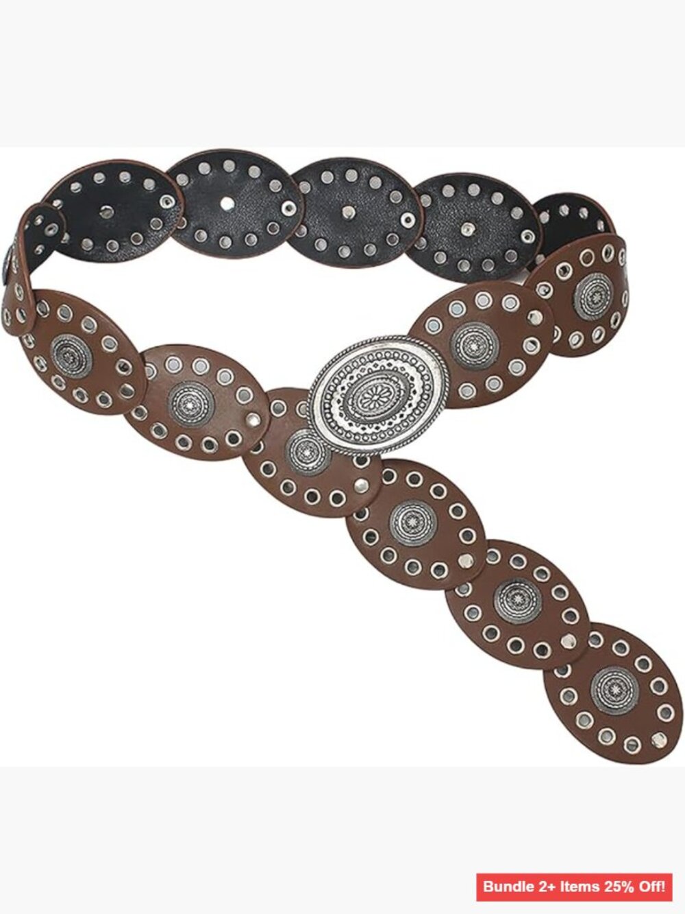 Vintage Western Wide Disc Belt Adjustable Faux Leather Boho Style